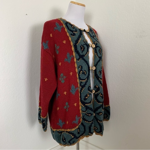 Carole Little Knitwear Button Up Cardigan Sweater Women’s L Colorful Art Fleur - Picture 7 of 16